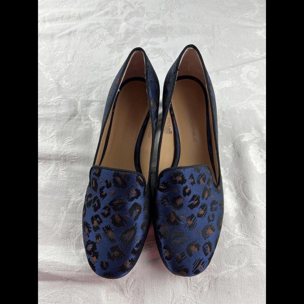 Banana Republic Dress Shoes Womens Size 6 M Blue And Brown Textile Block Heels